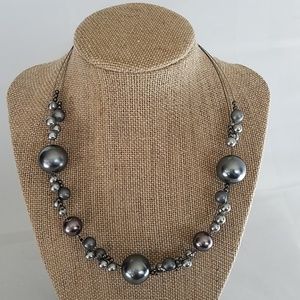 Gray Choker Bead Multi-strand Necklace